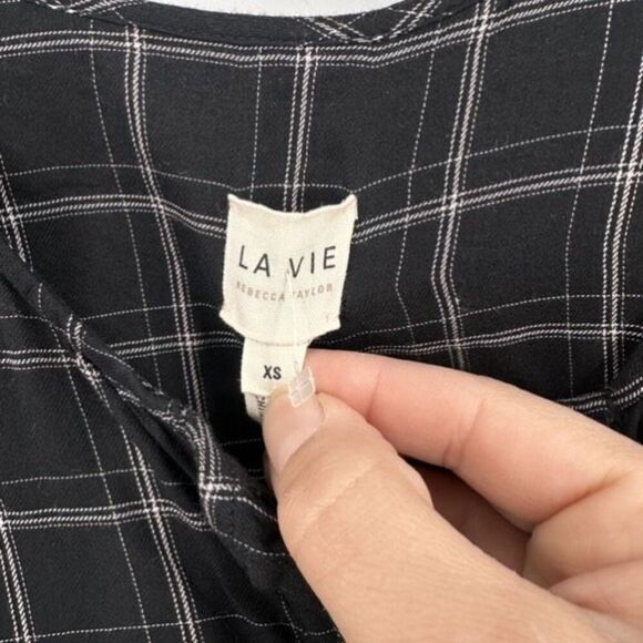 Rebecca Taylor La Vie Gingham Plaid Shirt Dress Button Down Black Ruffle Size XS - Picture 6 of 11